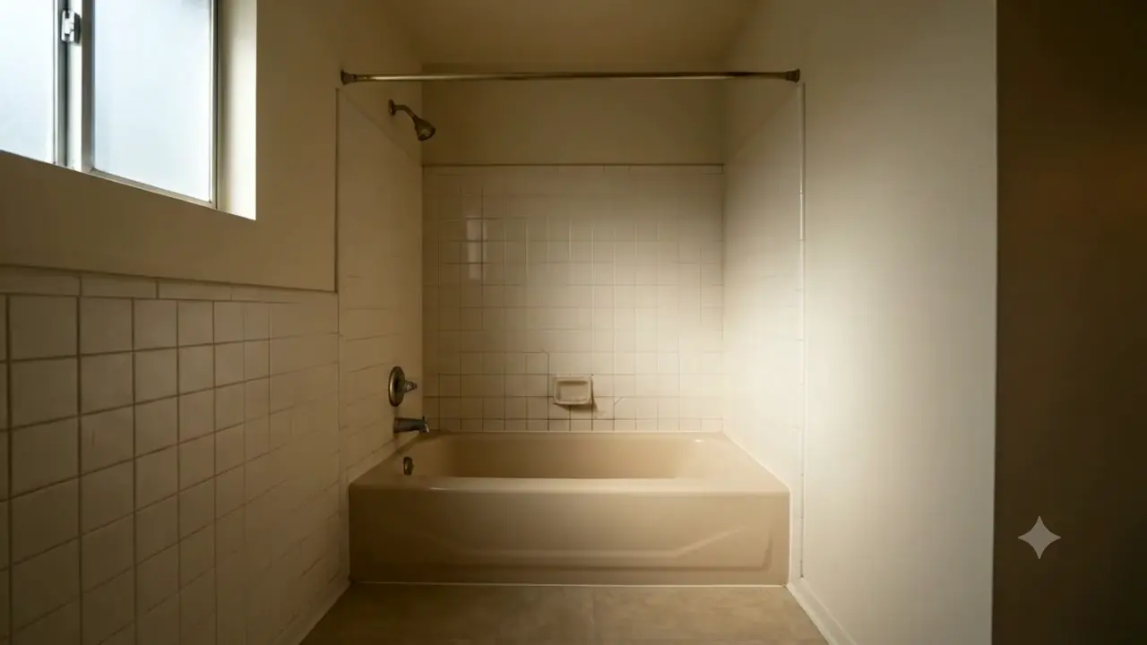 Dated tub with high walls, before remodeling